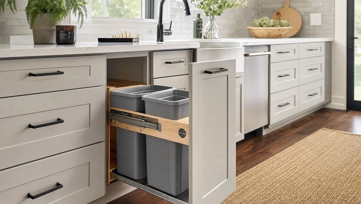 Kitchen Cabinet Trash Pull-Outs: Sizes, Placement, and Door Options