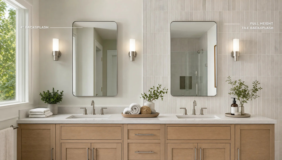 Bathroom vanity backsplash ideas: Materials, heights, and style choices