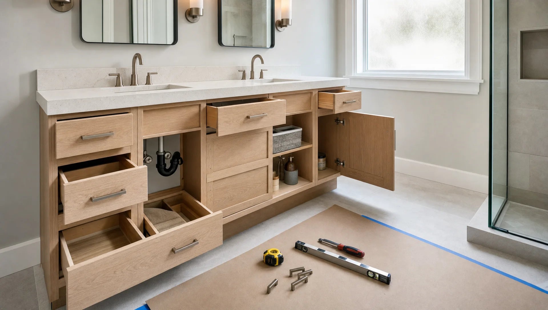 Bathroom vanity installation with RTA cabinets