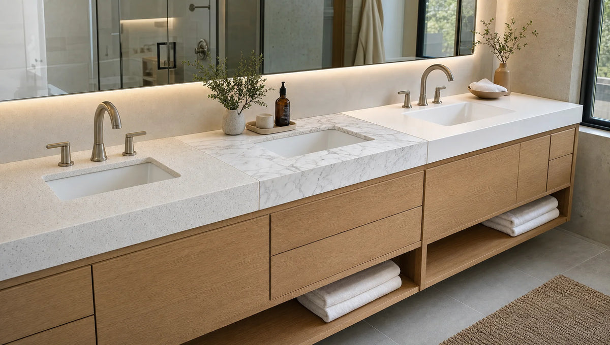 Bathroom Vanity Countertop Materials: Quartz, Marble, and Solid Surface