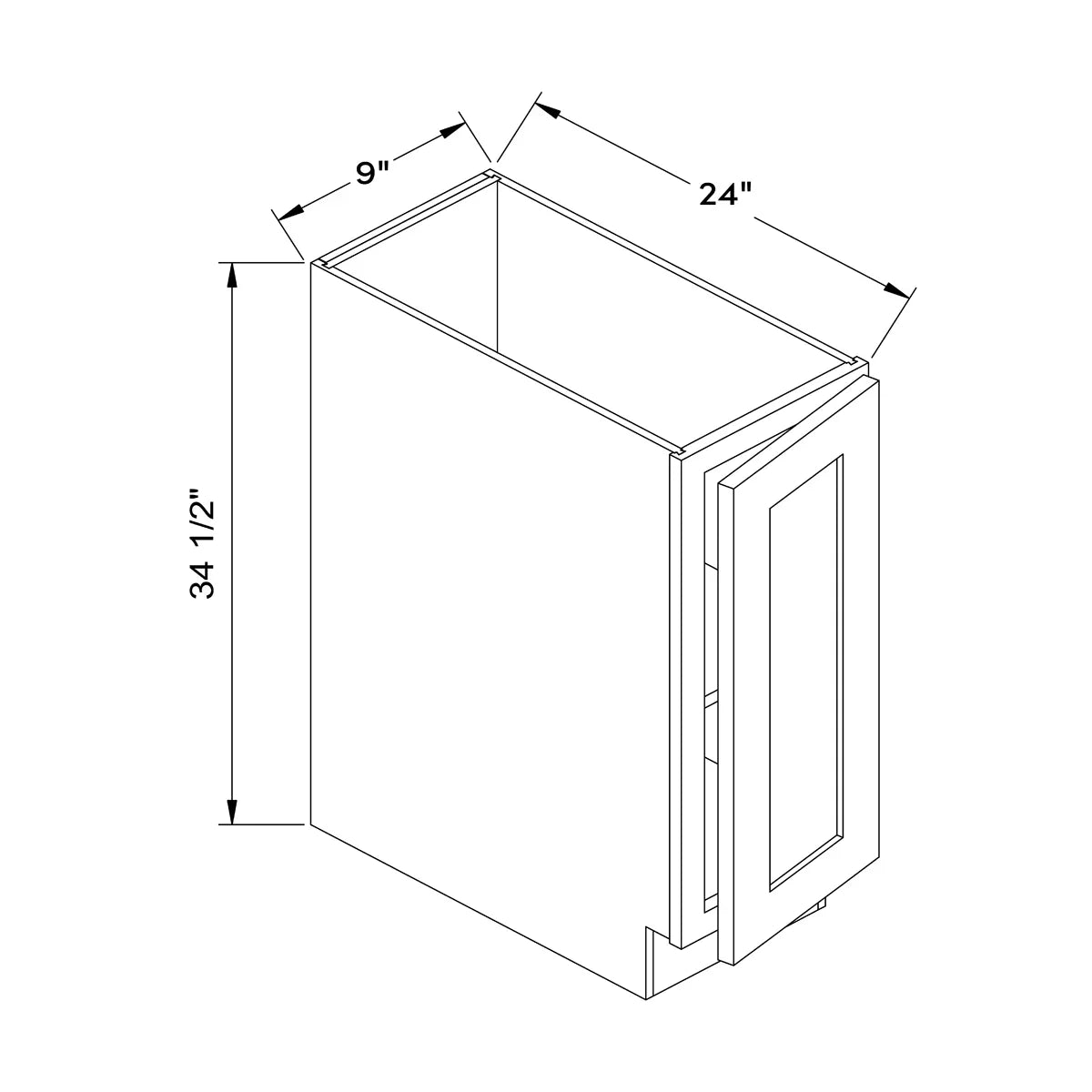 9”W Base Full Door Cabinet - White Shaker - Craft Cabinetry Image Specifications
