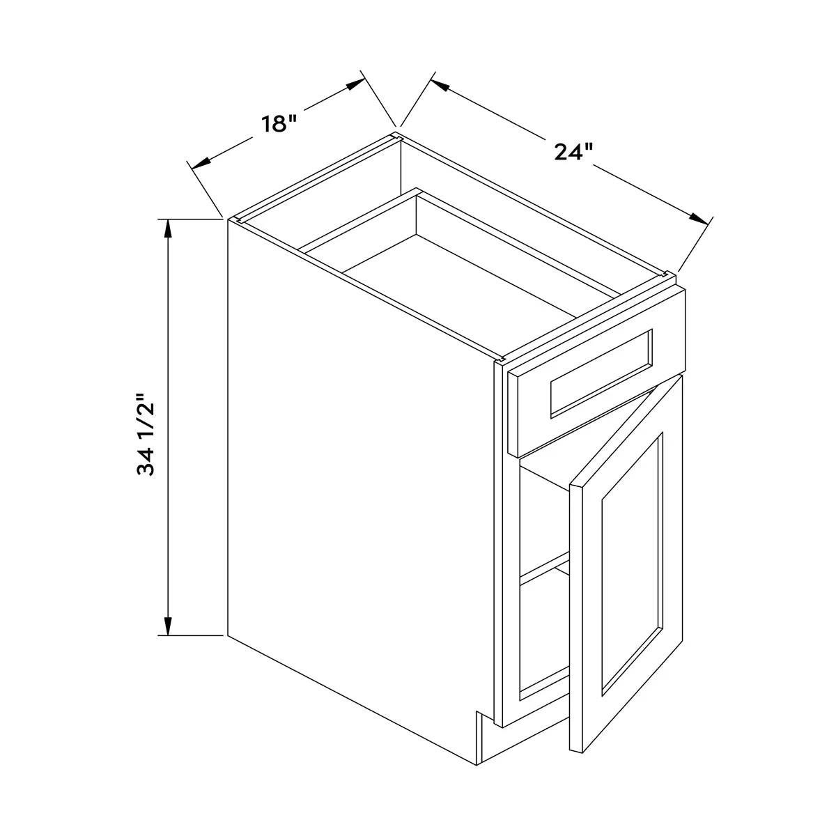 18”W Base Cabinet - White Recessed - Craft Cabinetry Image Specifications