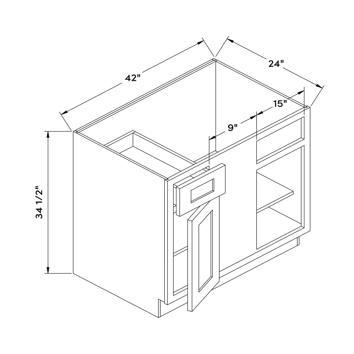 42”W Blind Corner Base Cabinet - Navy Shaker - Craft Cabinetry Image Specifications