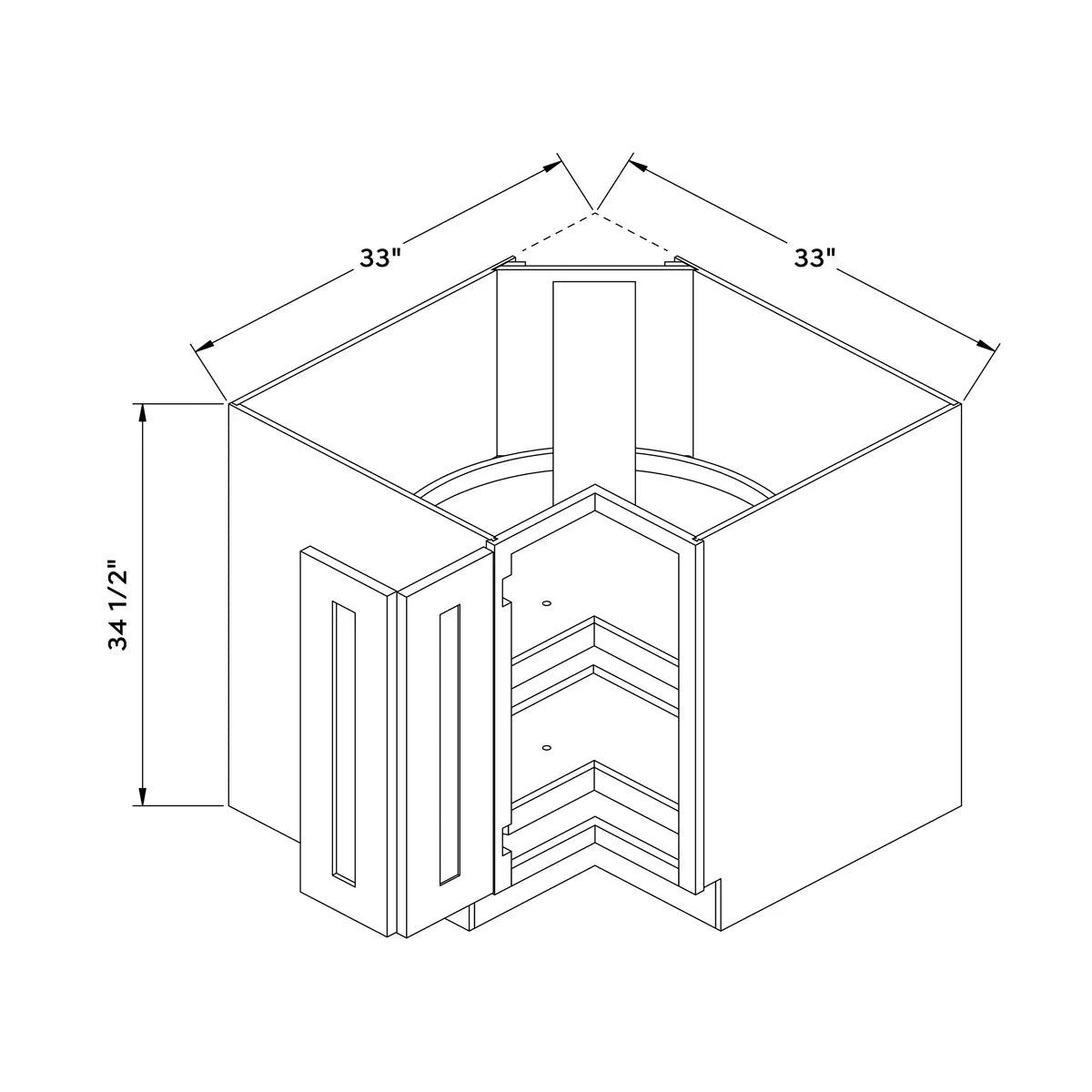 33”W Lazy Susan Corner Base Cabinet - Black Shaker - Craft Cabinetry Image Specifications