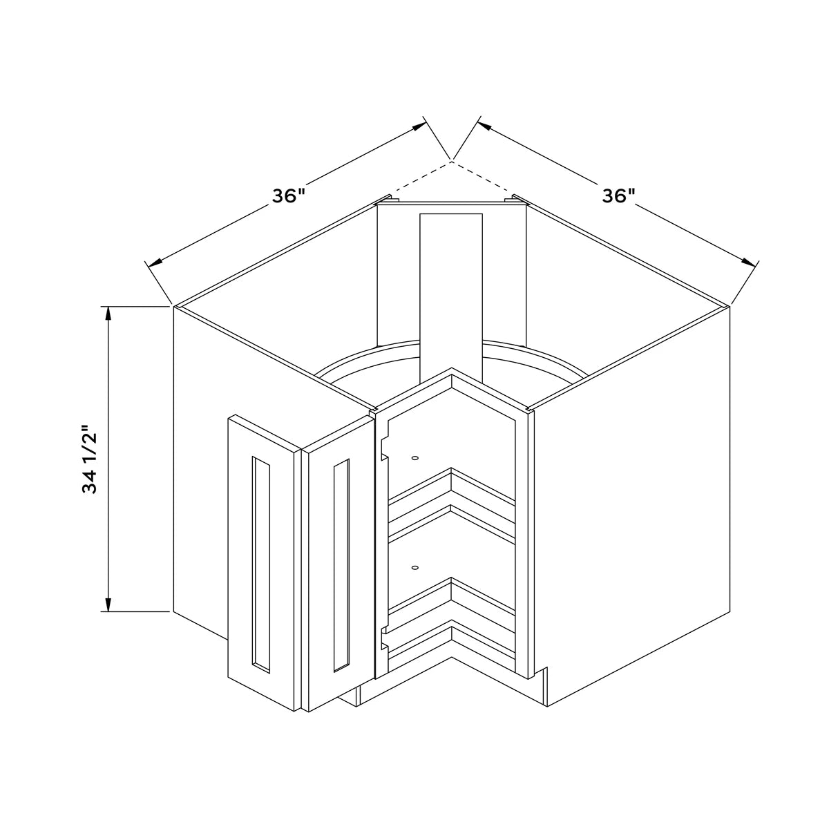 36”W Lazy Susan Corner Base Cabinet - White Shaker - Craft Cabinetry Image Specifications