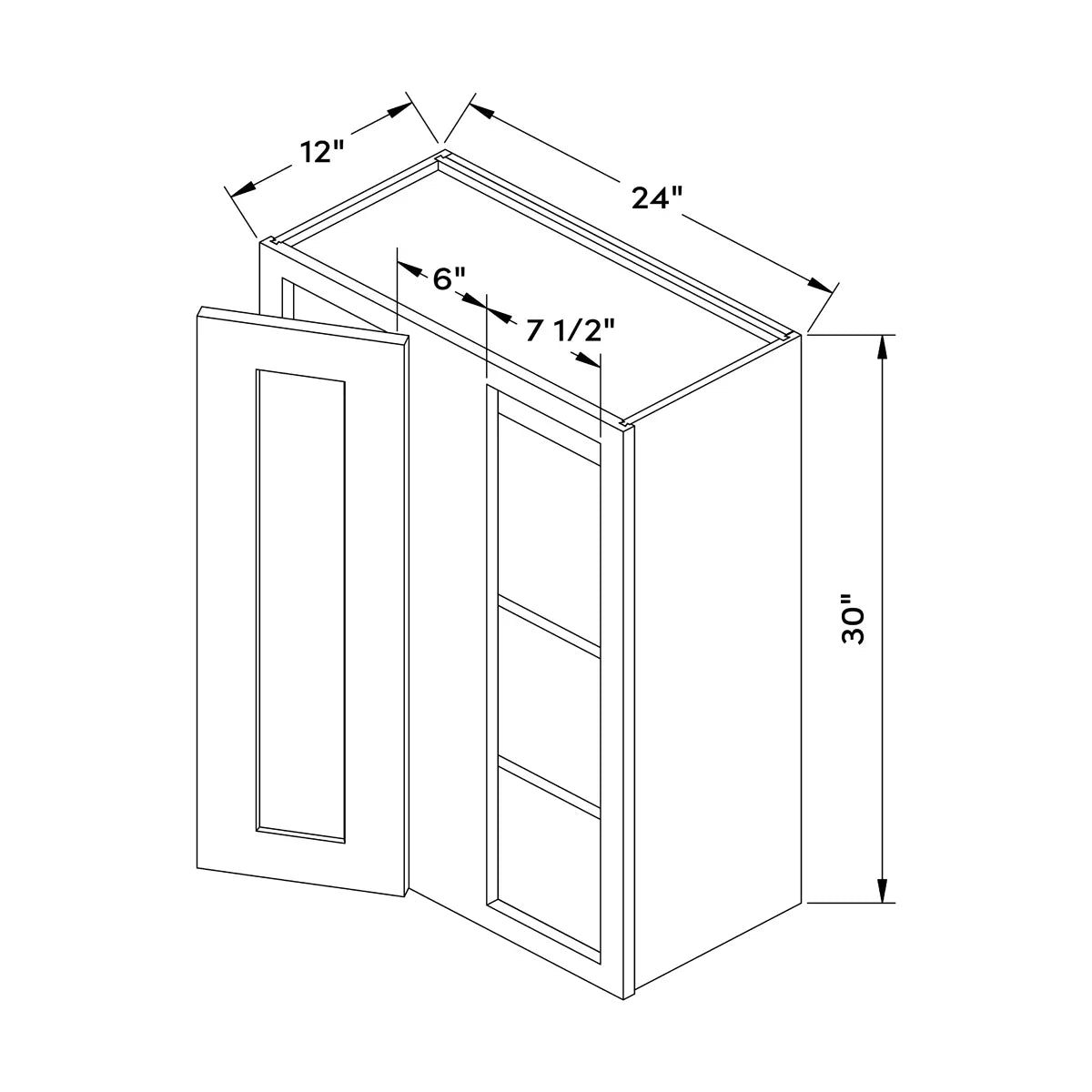 24”W x 30”H Blind Wall Corner Cabinet - Navy Shaker - Craft Cabinetry Image Specifications