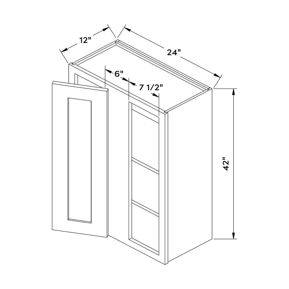 24”W x 42”H Blind Wall Corner Cabinet - Natural Shaker - Craft Cabinetry Image Specifications