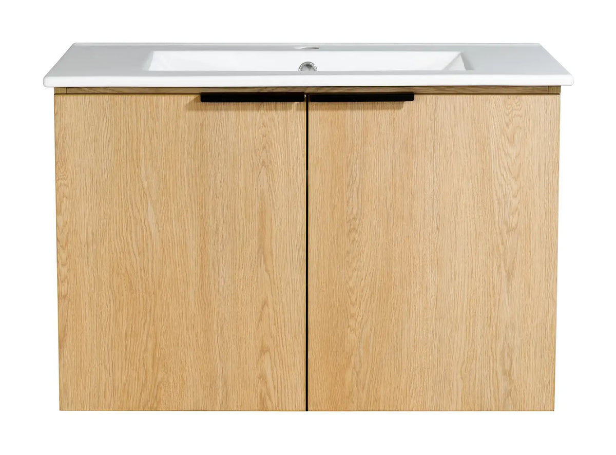 24" Wood Textured Single Floating Wall Mount Vanity With Vanity Top V101024OAK - Craft Cabinetry