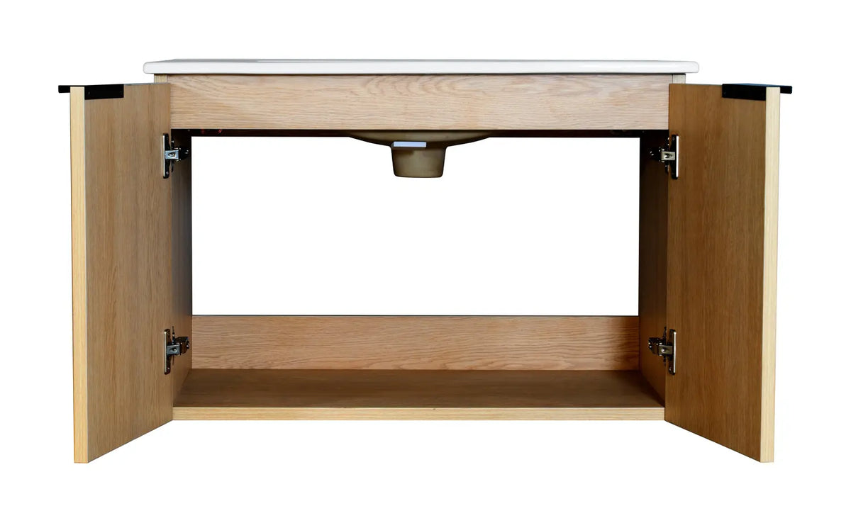 30" Wood Textured Single Floating Wall Mount Vanity With Vanity Top V101030OAK - Craft Cabinetry