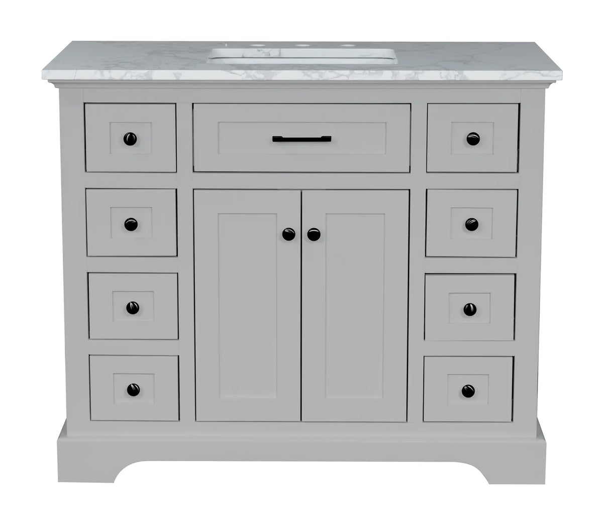 42" Gray Single Freestanding Vanity With Carrara White Quartz Top V10442MG - Craft Cabinetry