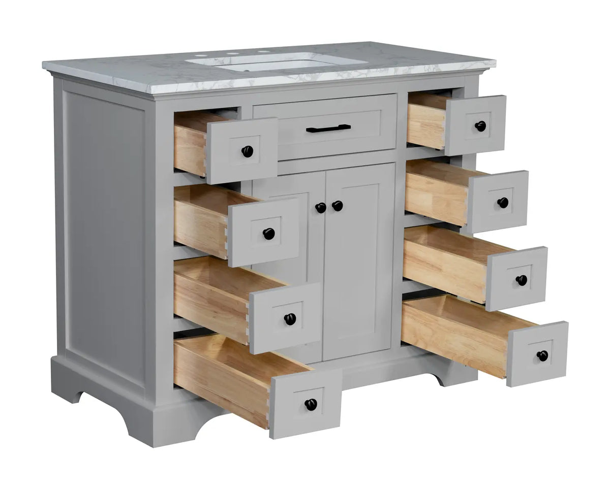 42" Gray Single Freestanding Vanity With Carrara White Quartz Top V10442MG - Craft Cabinetry