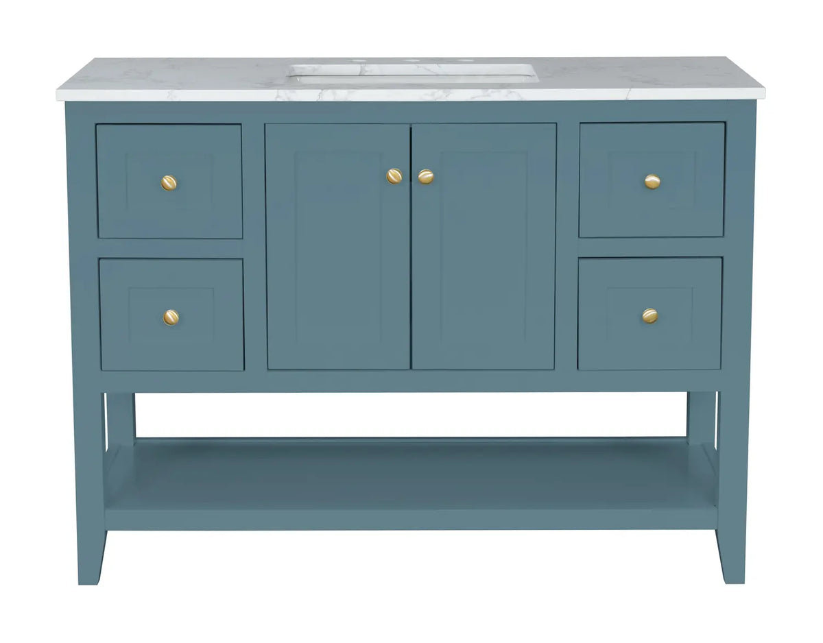 48" Aqua Single Freestanding Vanity With Arabescato White Quartz Top V10948AQ - Craft Cabinetry