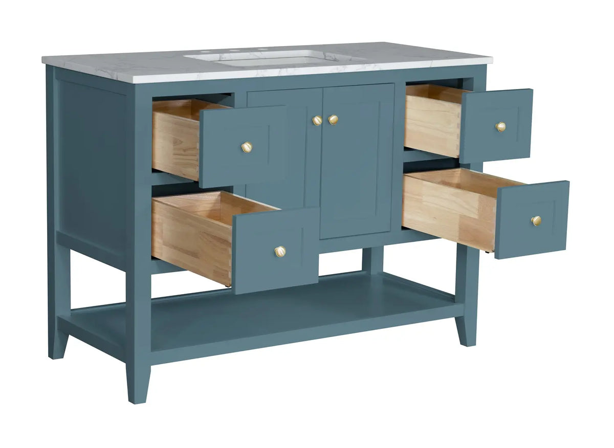 48" Aqua Single Freestanding Vanity With Arabescato White Quartz Top V10948AQ - Craft Cabinetry