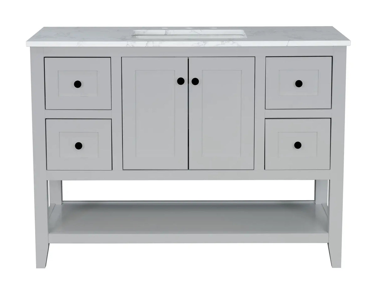 48" Gray Single Freestanding Vanity With Carrara White Quartz Top V10948MG - Craft Cabinetry