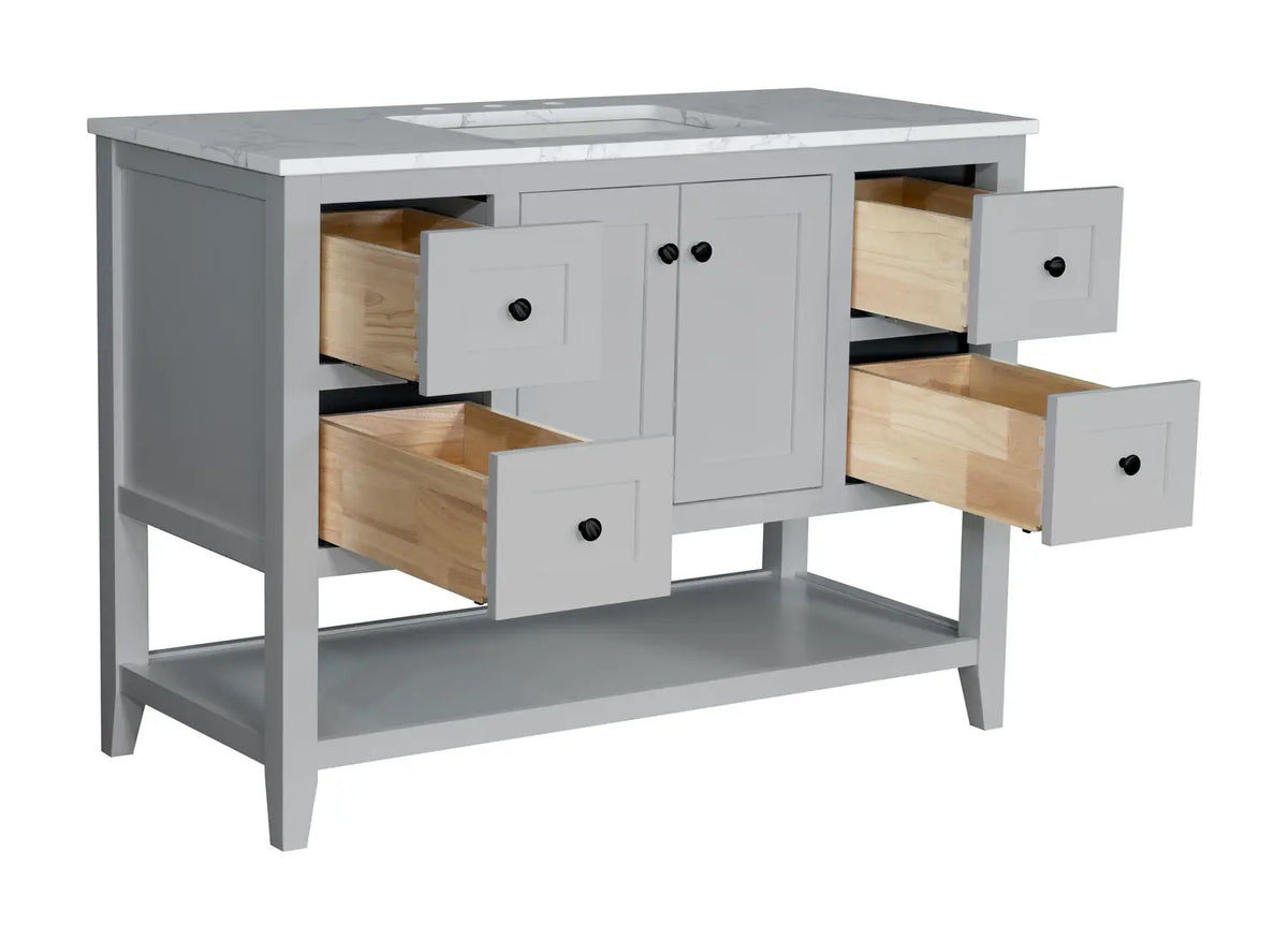 48" Gray Single Freestanding Vanity With Carrara White Quartz Top V10948MG - Craft Cabinetry