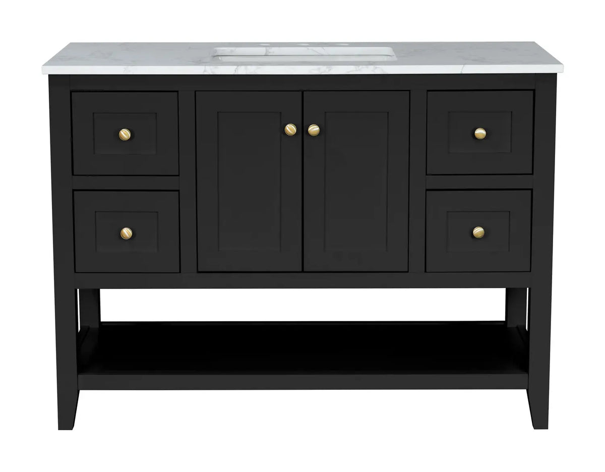 48" Black Single Freestanding Vanity With Carrara White Quartz Top V10948MN - Craft Cabinetry