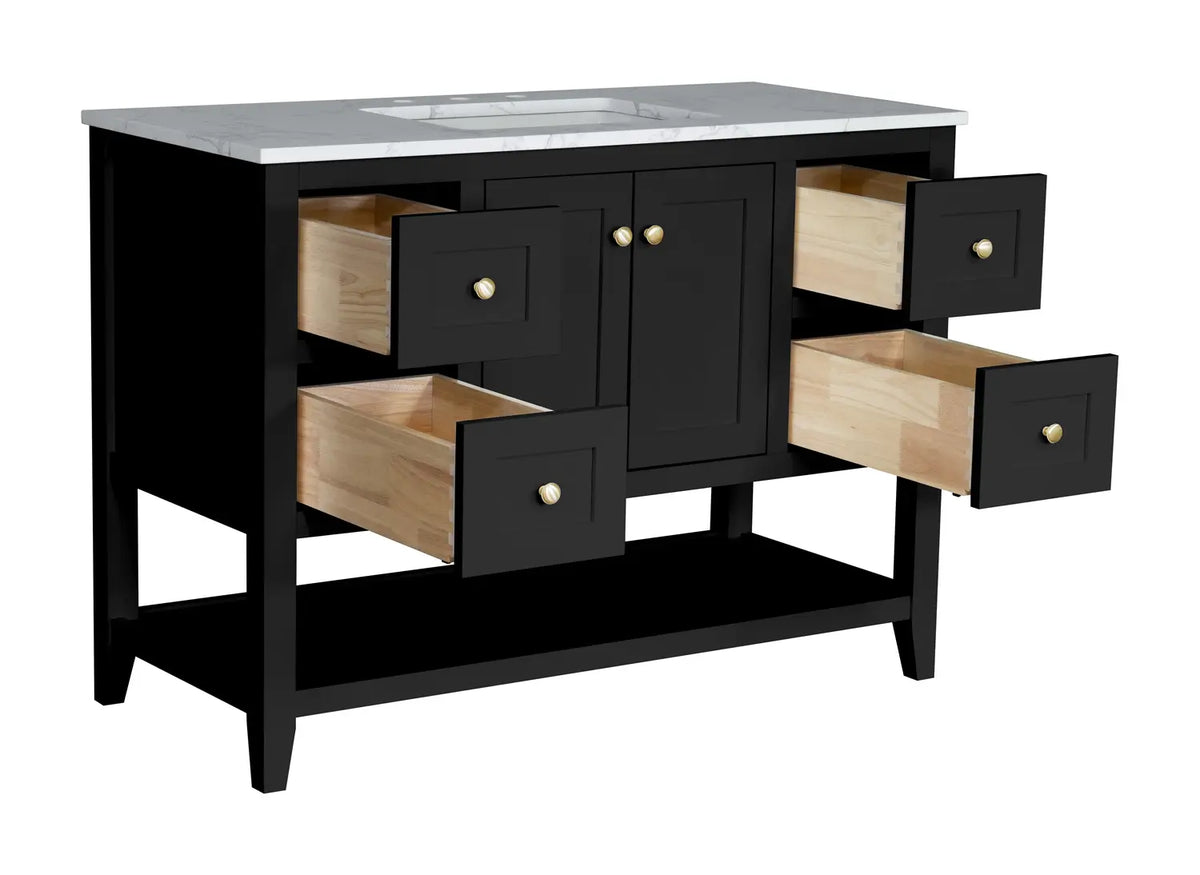 48" Black Single Freestanding Vanity With Carrara White Quartz Top V10948MN - Craft Cabinetry