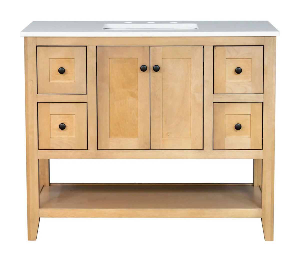 48" Natural Stained Single Freestanding Vanity With Arabescato White Quartz Top V10948NT - Craft Cabinetry