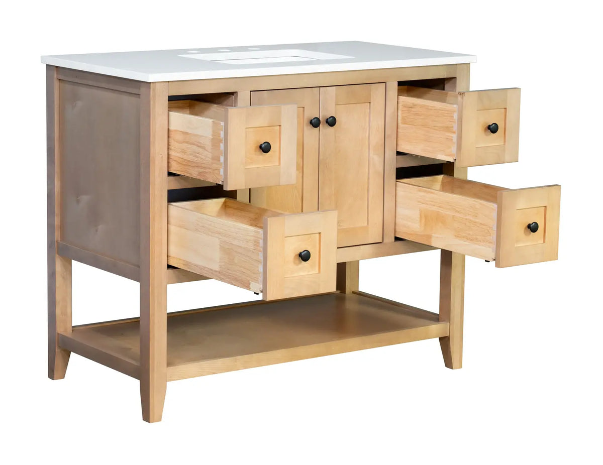 48" Natural Stained Single Freestanding Vanity With Arabescato White Quartz Top V10948NT - Craft Cabinetry