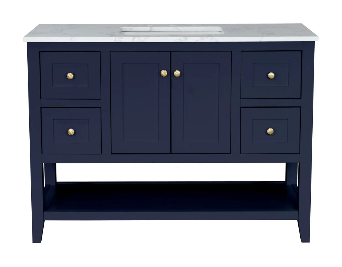 48" Navy Single Freestanding Vanity With Carrara White Quartz Top V10948NV - Craft Cabinetry