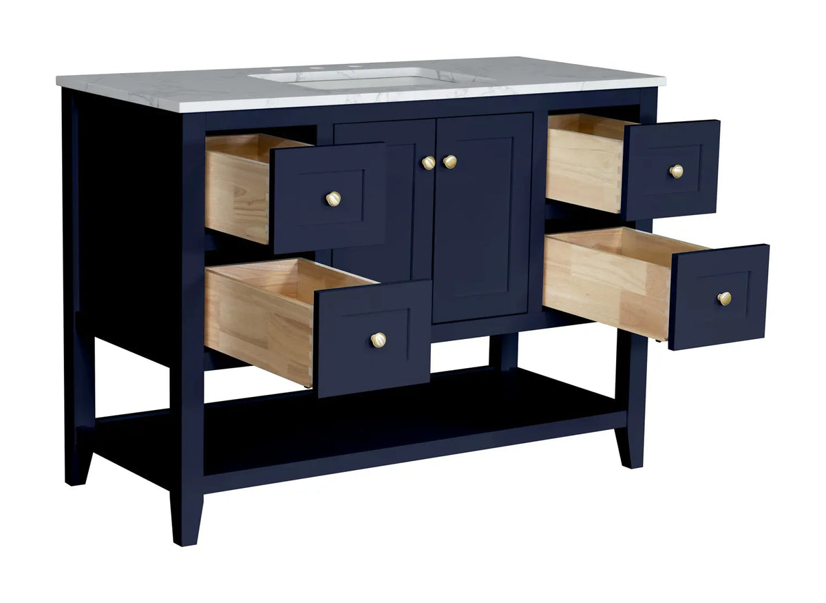 48" Navy Single Freestanding Vanity With Carrara White Quartz Top V10948NV - Craft Cabinetry