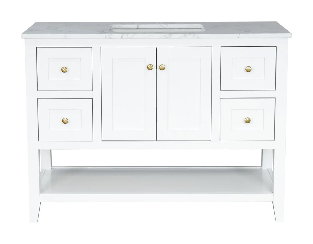 48" White Single Freestanding Vanity With Calacatta White Quartz Top V10948PW - Craft Cabinetry