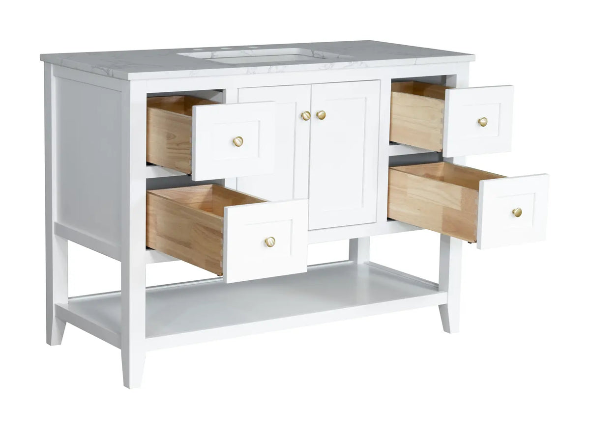 48" White Single Freestanding Vanity With Calacatta White Quartz Top V10948PW - Craft Cabinetry