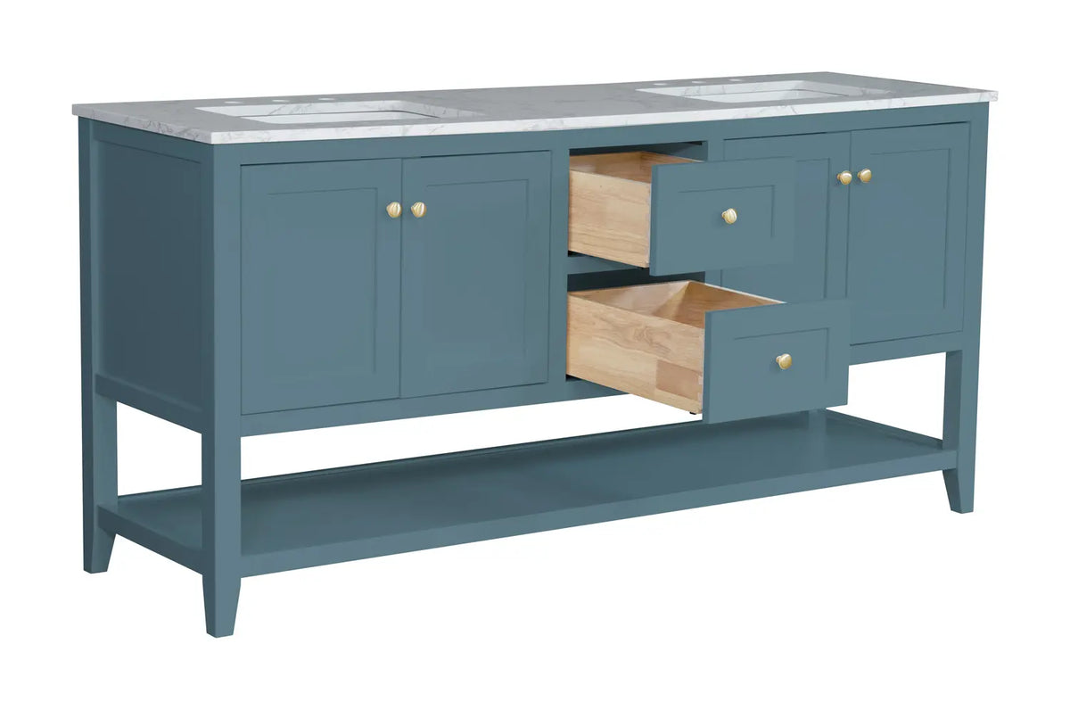 60" Aqua Double Freestanding Vanity With Arabescato White Quartz Top V10960AQ - Craft Cabinetry