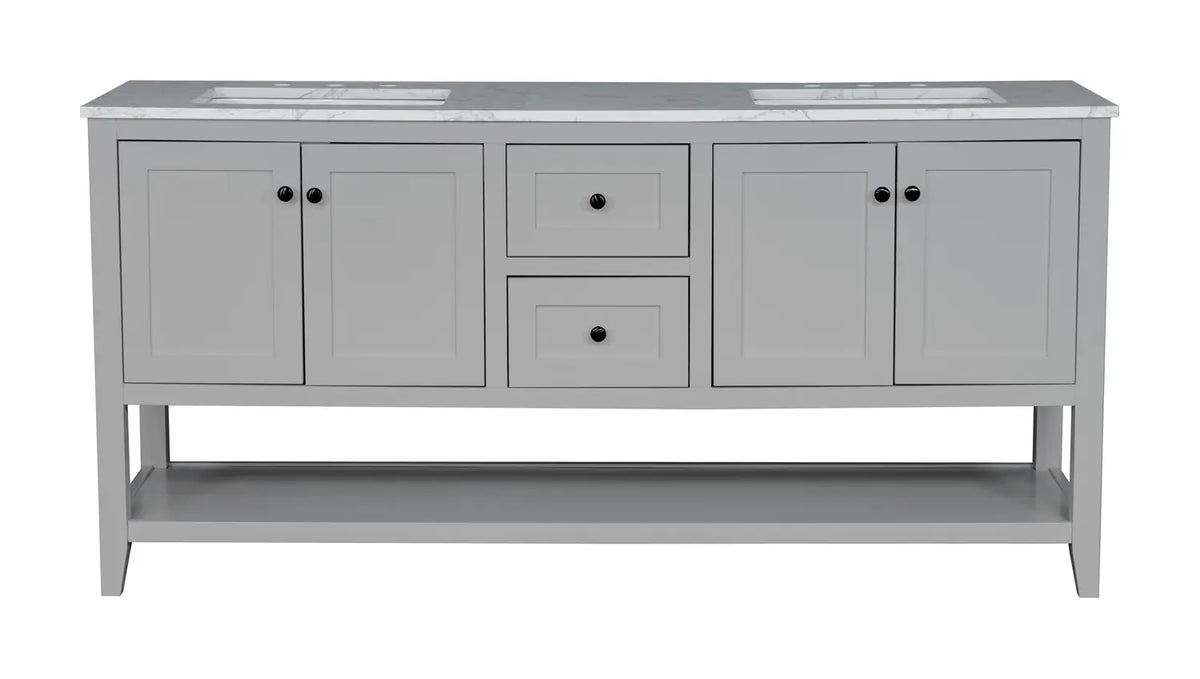 60" Gray Double Freestanding Vanity With Carrara White Quartz Top V10960MG - Craft Cabinetry
