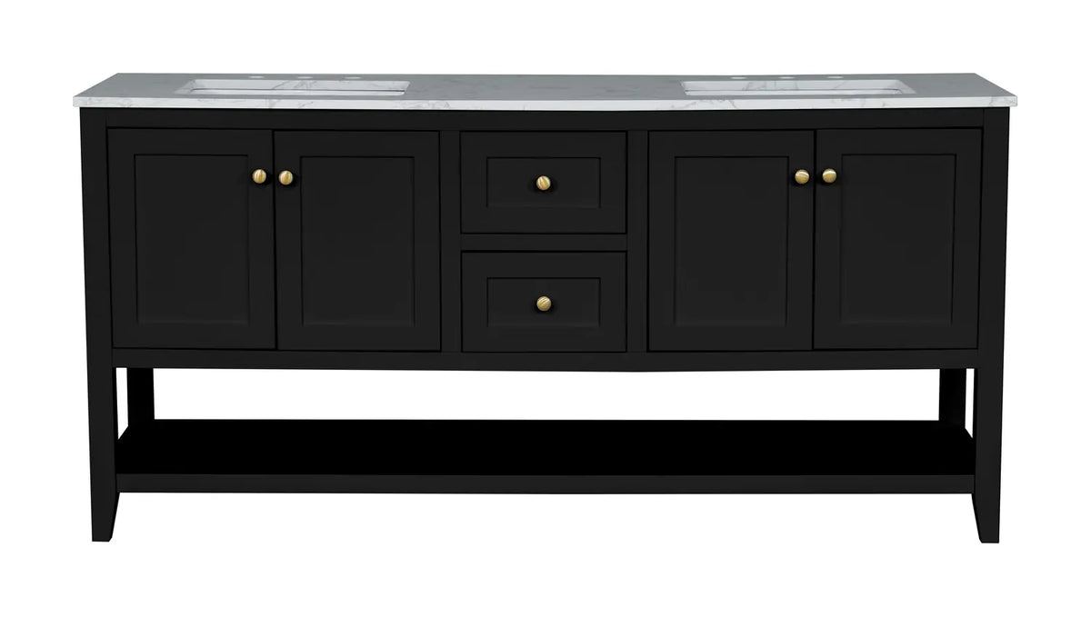60" Black Double Freestanding Vanity With Carrara White Quartz Top V10960MN - Craft Cabinetry
