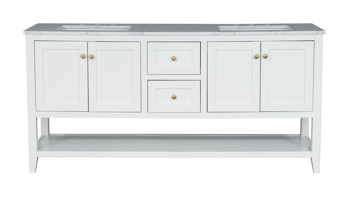 60" White Double Freestanding Vanity With Calacatta White Quartz Top V10960PW - Craft Cabinetry