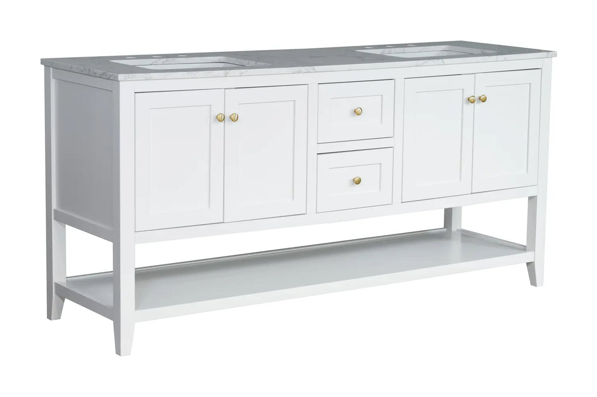 60" White Double Freestanding Vanity With Calacatta White Quartz Top V10960PW - Craft Cabinetry