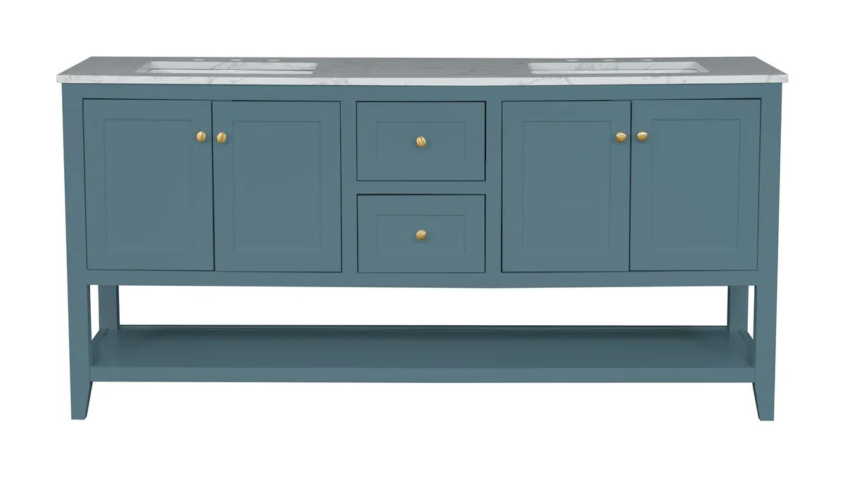 72" Aqua Double Freestanding Vanity With Arabescato White Quartz Top V10972AQ - Craft Cabinetry