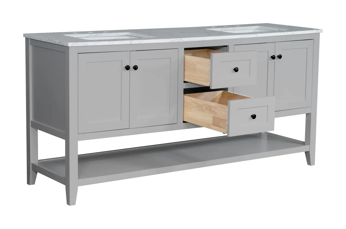 72" Gray Double Freestanding Vanity With Carrara White Quartz Top V10972MG - Craft Cabinetry