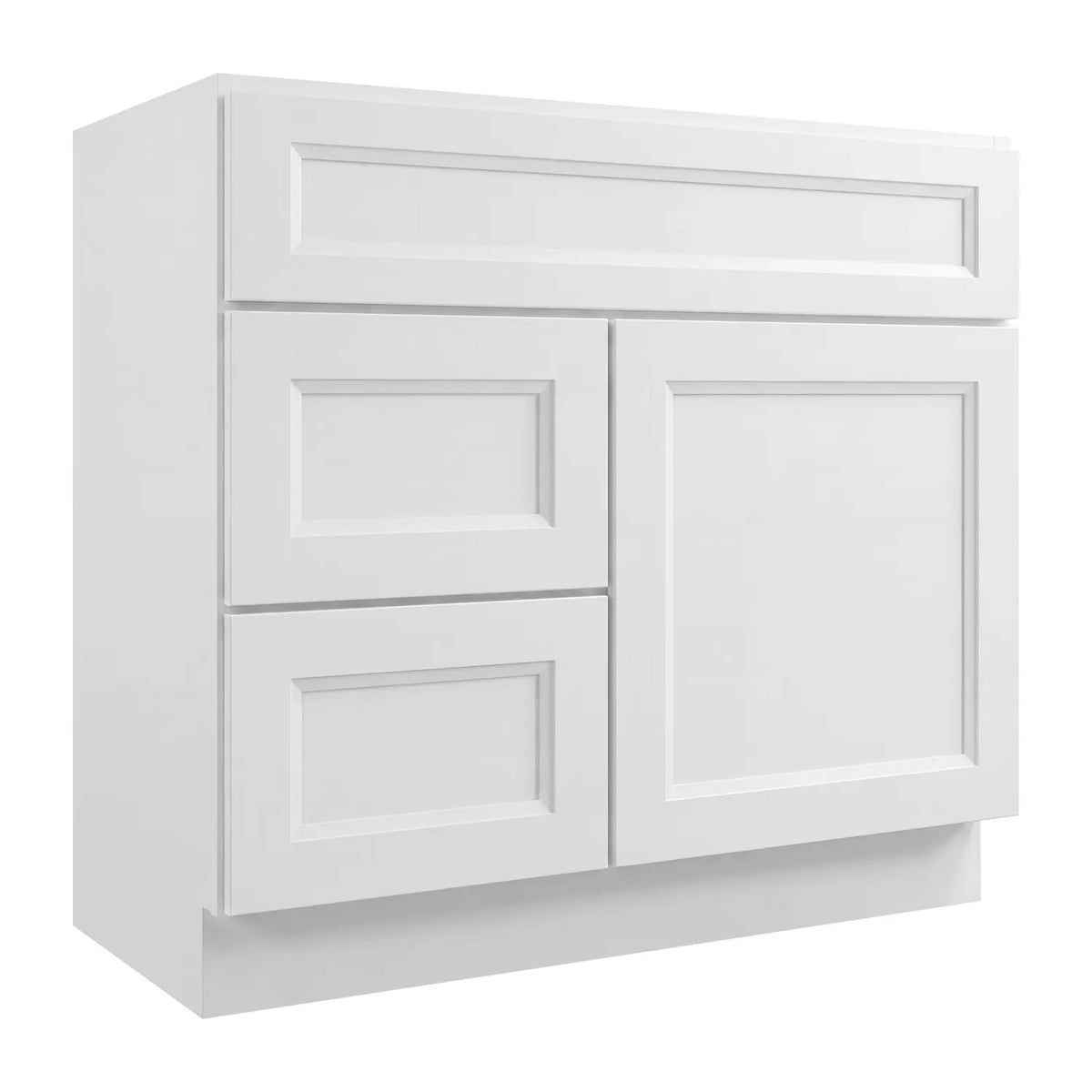 30”W Left Drawers Right Door Vanity Assembled Cabinet - White Recessed - Craft Cabinetry