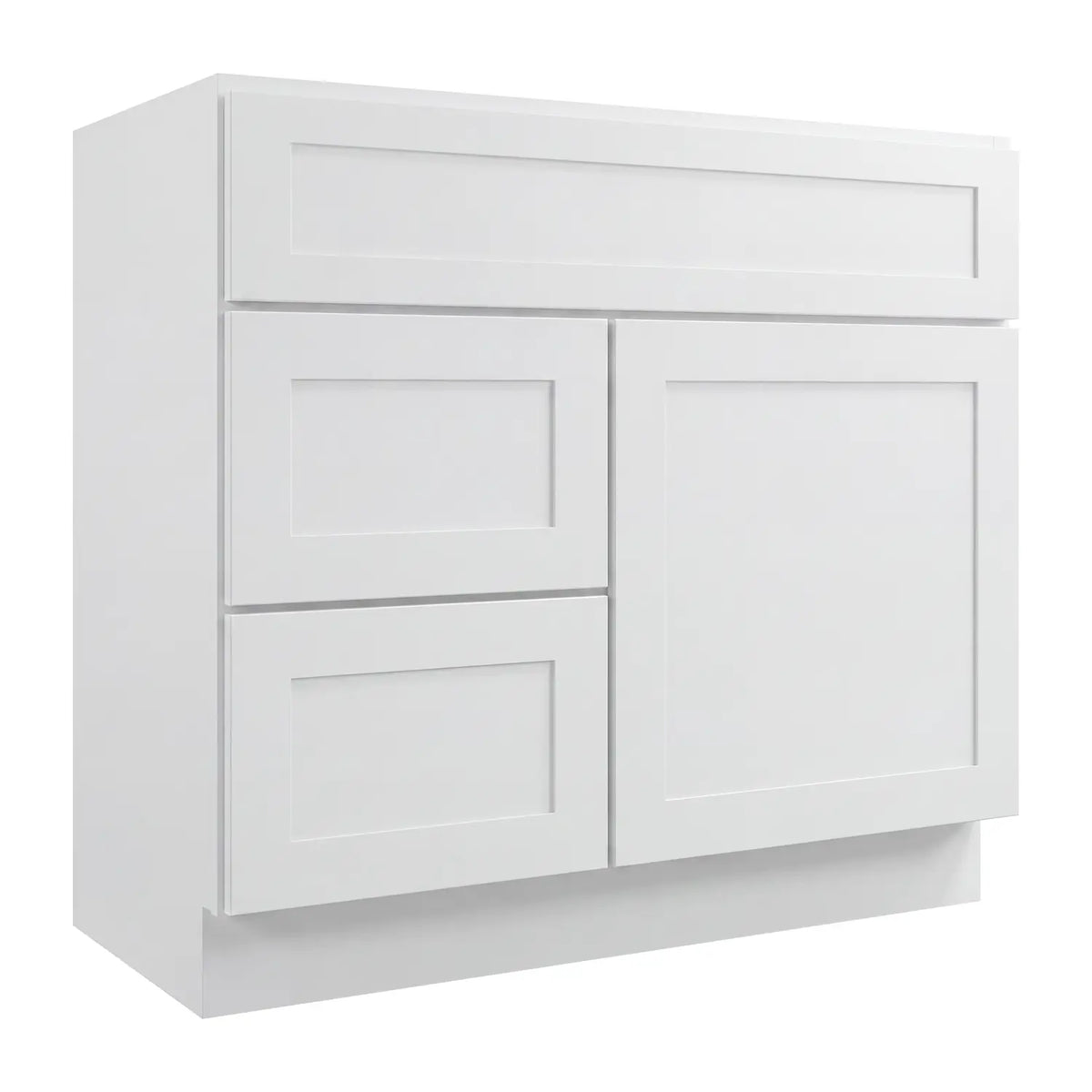 30”W Left Drawers Right Door Vanity Assembled Cabinet - White Shaker - Craft Cabinetry