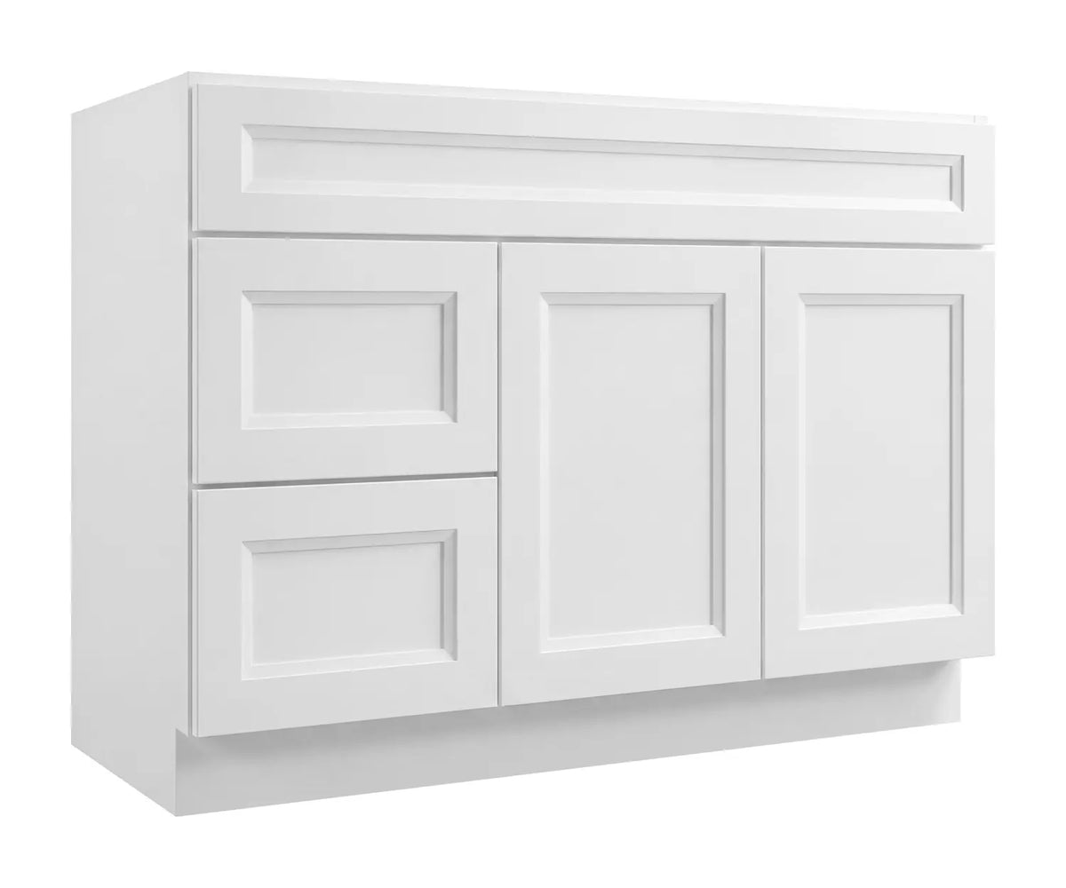 36”W Left Drawers Right Door Vanity Assembled Cabinet - White Recessed - Craft Cabinetry