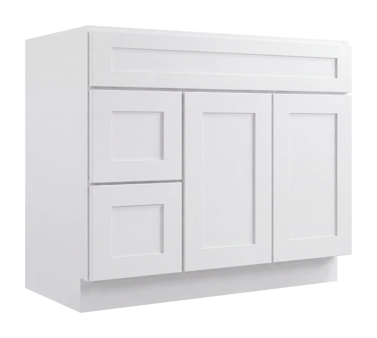 36”W Left Drawers Right Door Vanity Assembled Cabinet - White Shaker - Craft Cabinetry