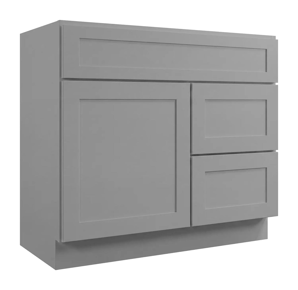 30”W Right Drawers Left Door Vanity Assembled Cabinet - Gray Shaker - Craft Cabinetry