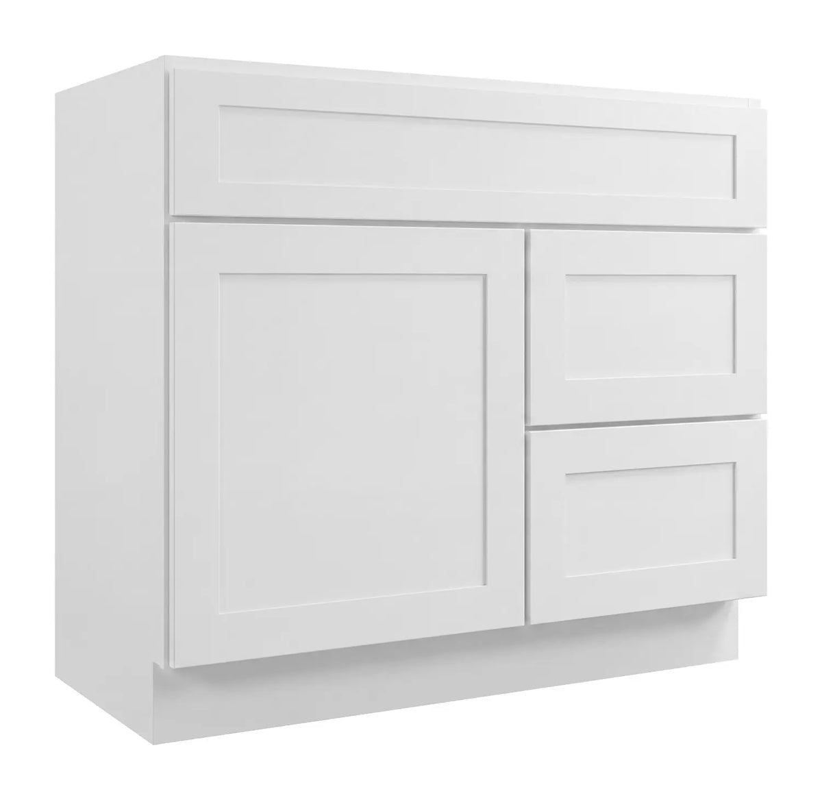 30”W Right Drawers Left Door Vanity Assembled Cabinet - White Shaker - Craft Cabinetry
