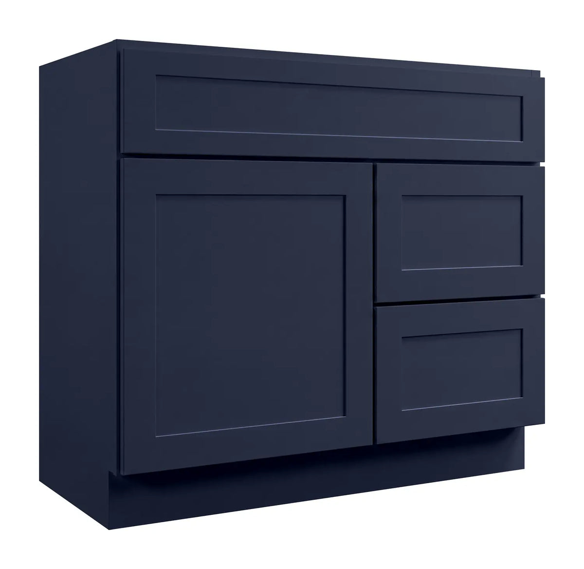 30”W Right Drawers Left Door Vanity Assembled Cabinet - Navy Shaker - Craft Cabinetry
