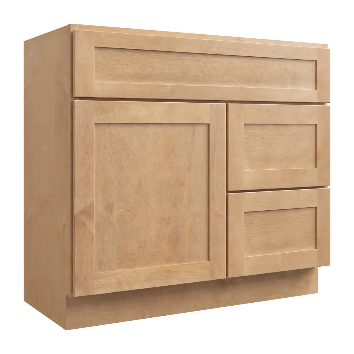 30”W Right Drawers Left Door Vanity Assembled Cabinet - Natural Shaker - Craft Cabinetry