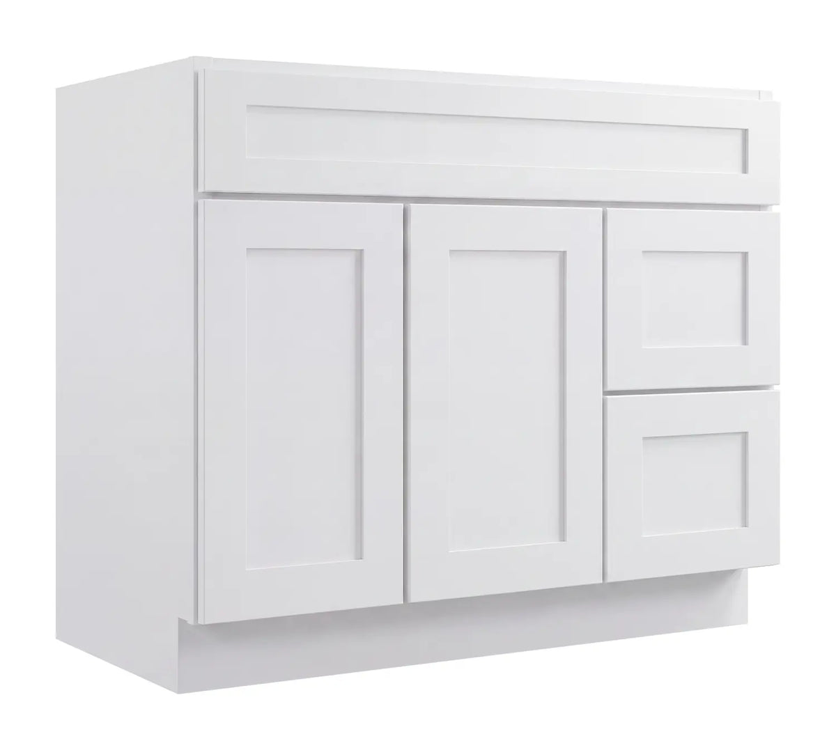 36”W Right Drawers Left Door Vanity Assembled Cabinet - White Shaker - Craft Cabinetry