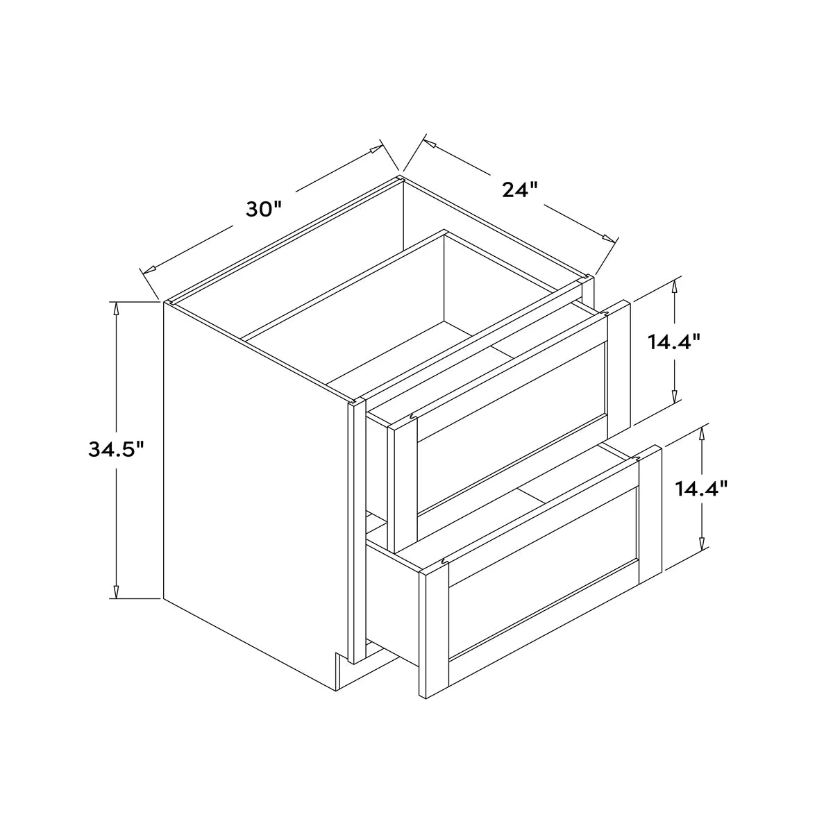 30”W Double Drawer Base Cabinet - Gray Shaker - Craft Cabinetry Image Specifications