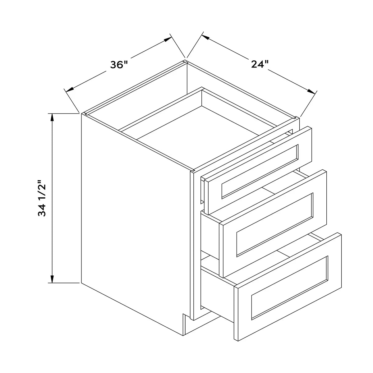 36”W Drawer Base Cabinet - Natural Shaker - Craft Cabinetry Image Specifications