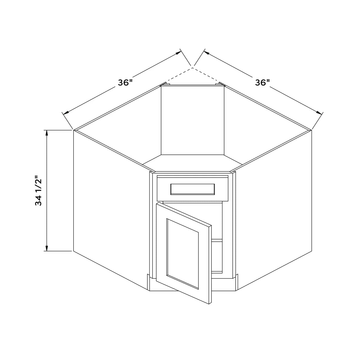 36”W Diagonal Corner Sink Cabinet - Black Shaker - Craft Cabinetry Image Specifications