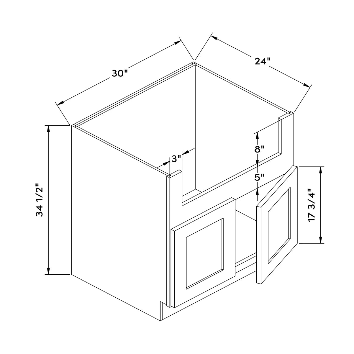 30”W Farm Sink Cabinet - Navy Shaker - Craft Cabinetry Image Specifications