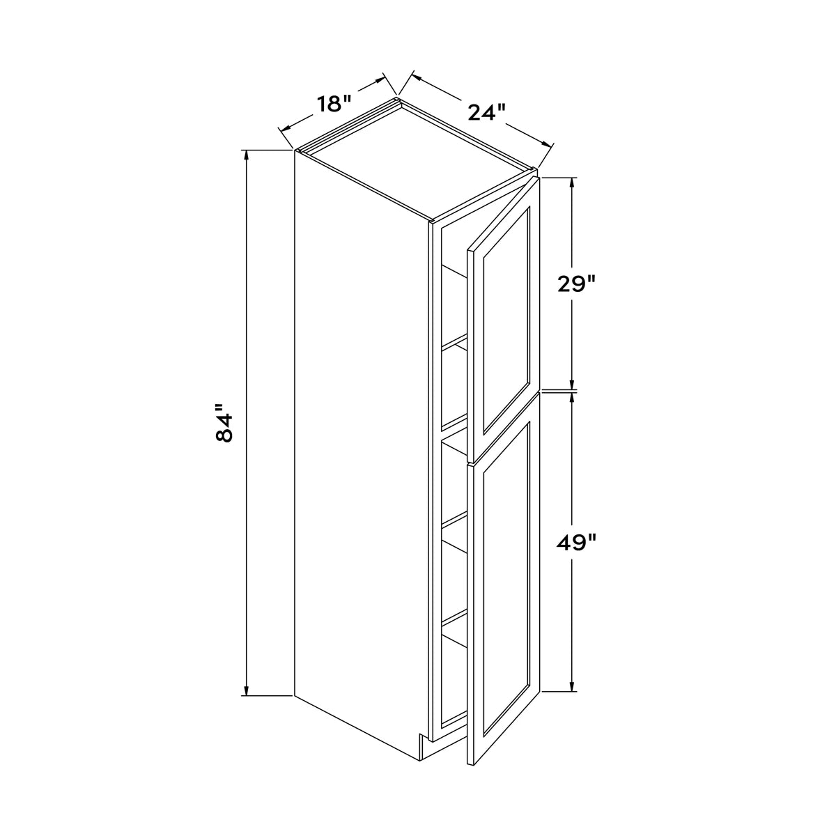 18”W x 84”H Pantry Cabinet - Navy Shaker - Craft Cabinetry Image Specifications