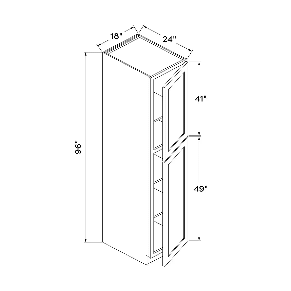 18”W x 96”H Pantry Cabinet - Gray Shaker - Craft Cabinetry Image Specifications