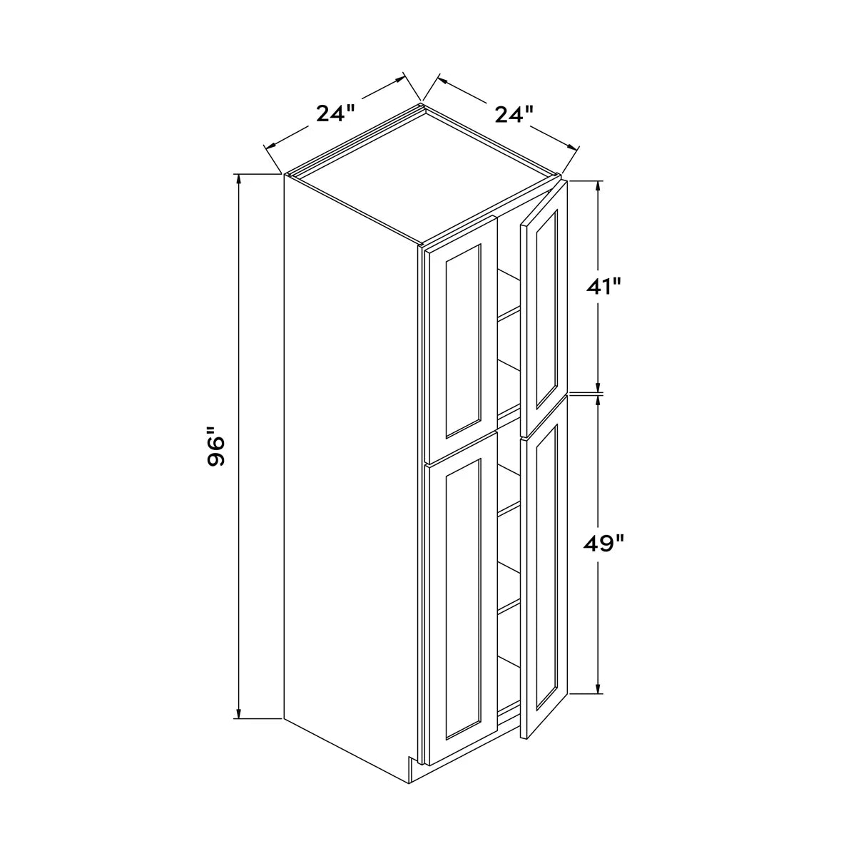 24”W x 96”H Pantry Cabinet - Gray Shaker - Craft Cabinetry Image Specifications